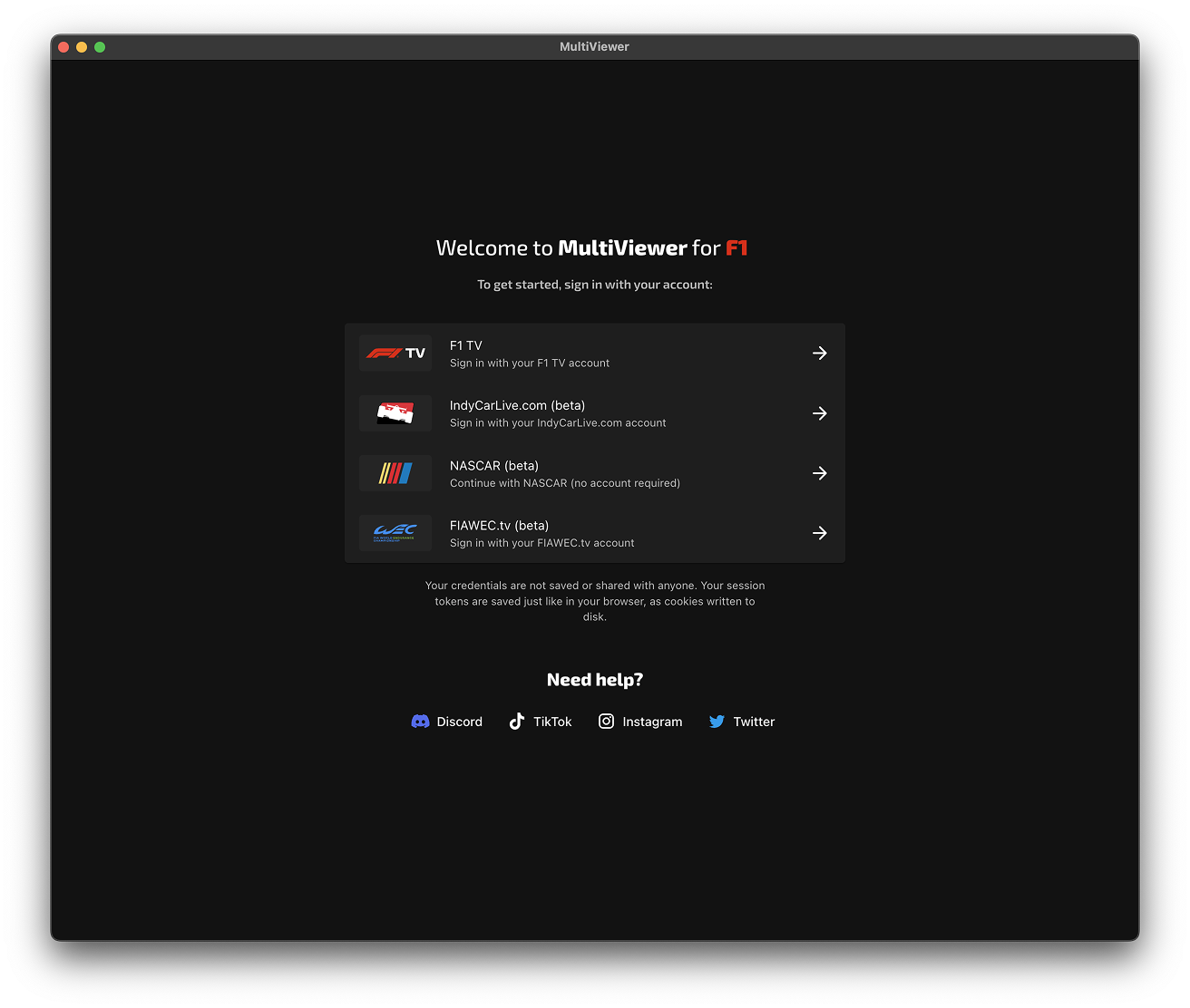 Screenshot showing MultiViewer's welcome screen with various sign in options